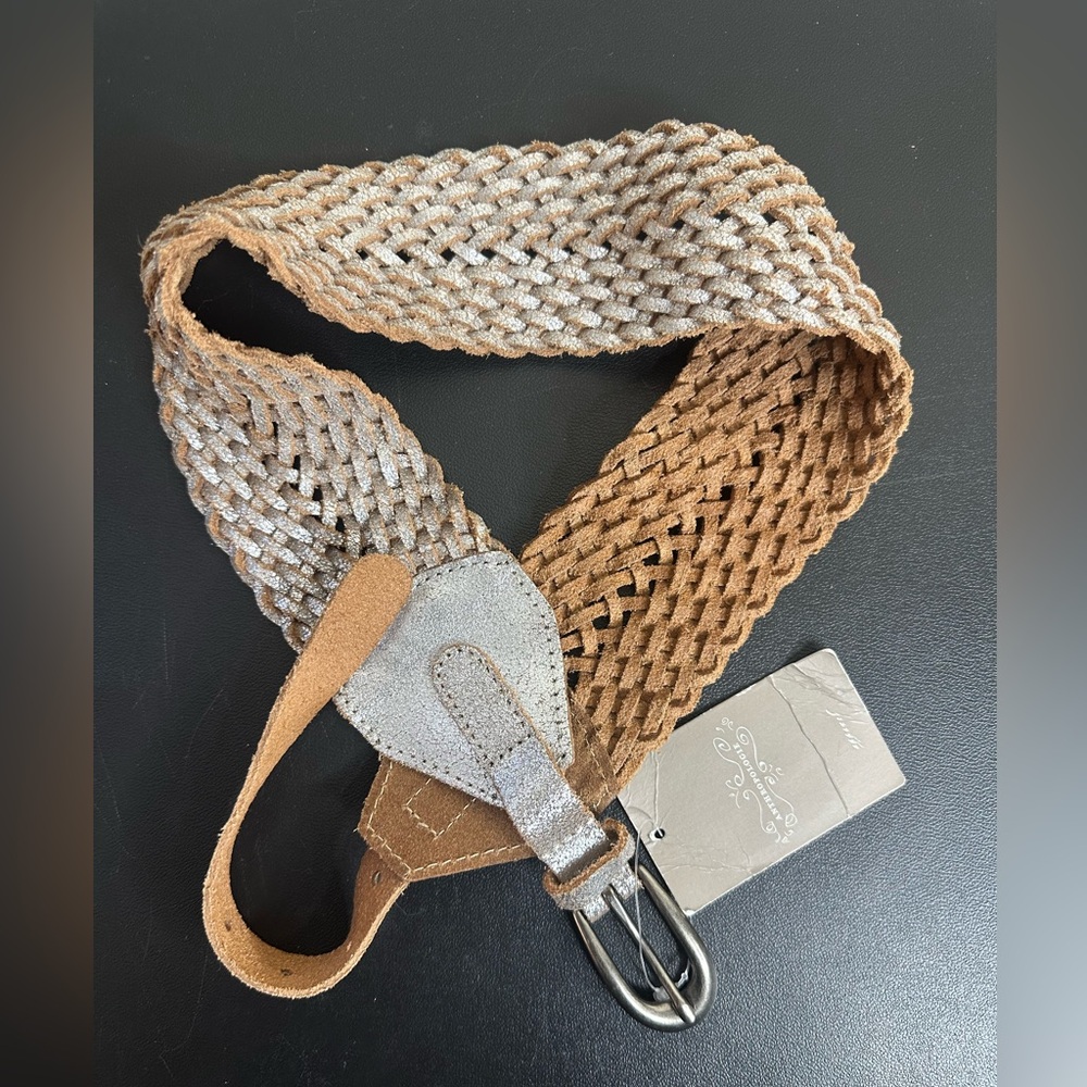 Anthropologie Bed Stu CORLISS Woven Leather Corset Belt Antique Silver